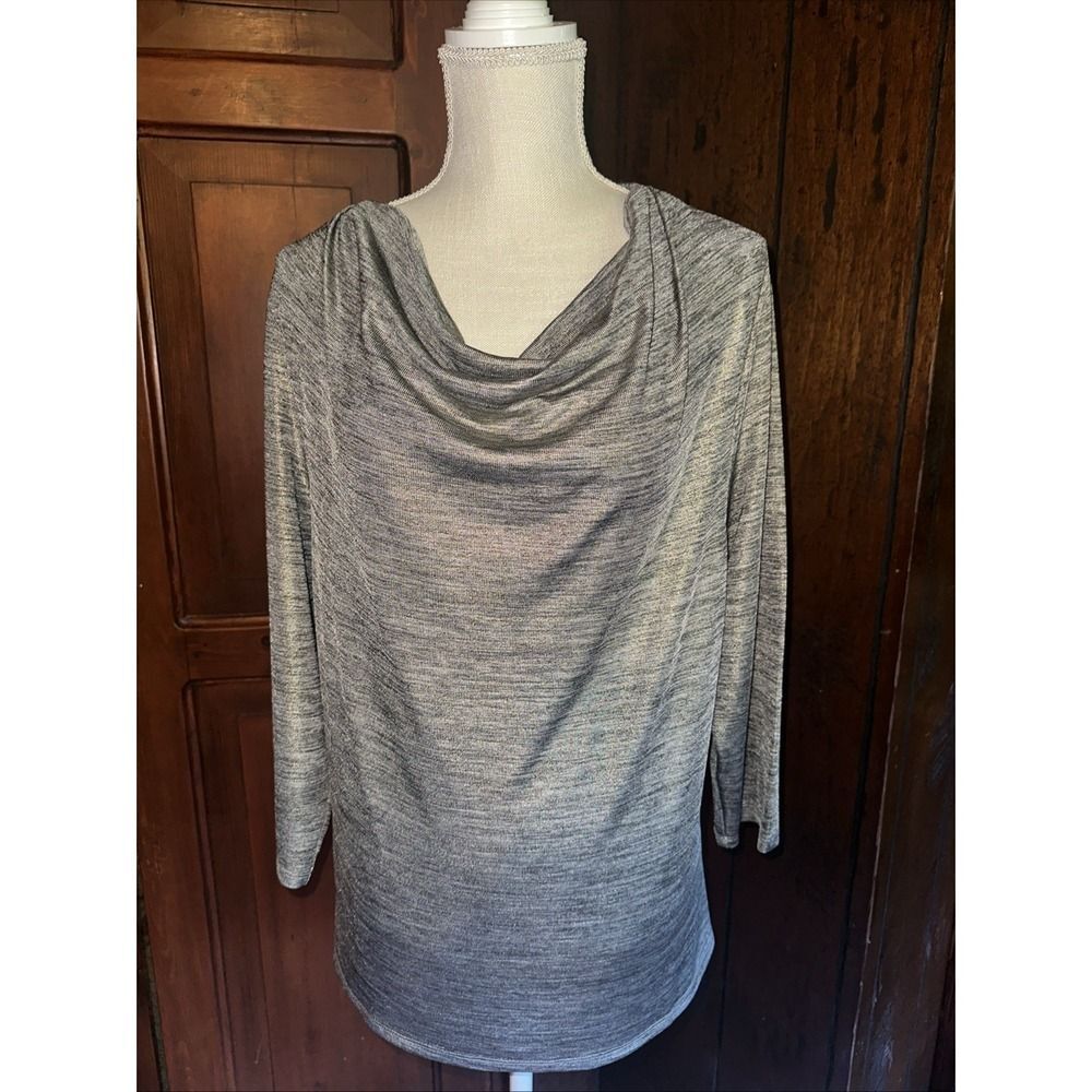Womens Preston‎ & York Blouse Shimmery Stretch Gray Scoop Neck Top Size XL